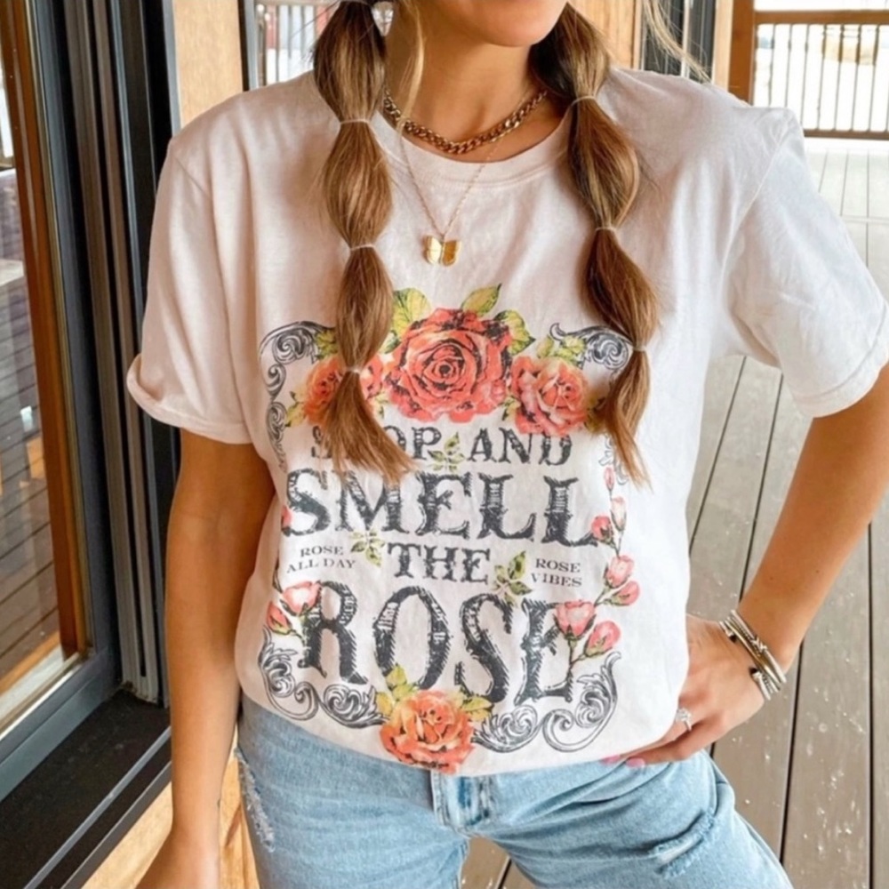 New• Stop And Smell The Rose Oversized Graphic Tee